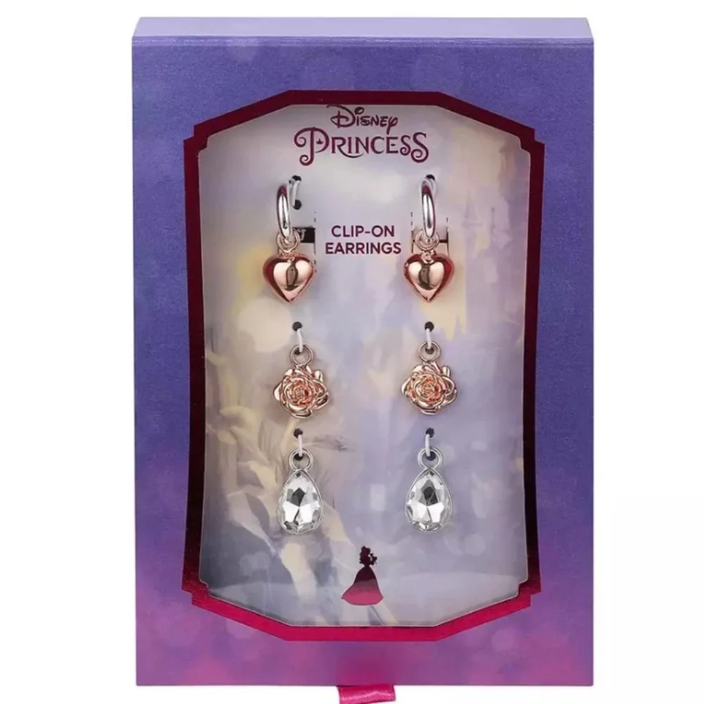 Disney Kids Princess Beauty and the Beast Clip On Earring Three Piece Set